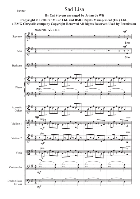 Free Sheet Music Sad Lisa For Sabar Piano String Quintet And Guitar