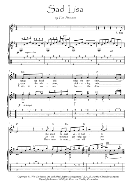 Sad Lisa Guitar Fingerstyle Sheet Music