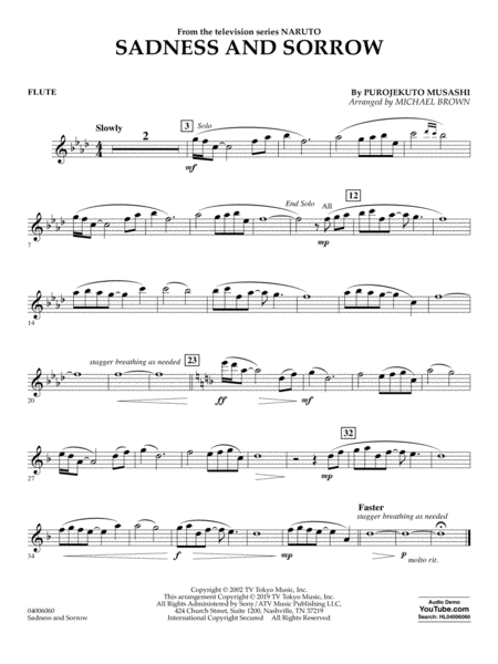 Sadness And Sorrow From Naruto Arr Michael Brown Flute Sheet Music