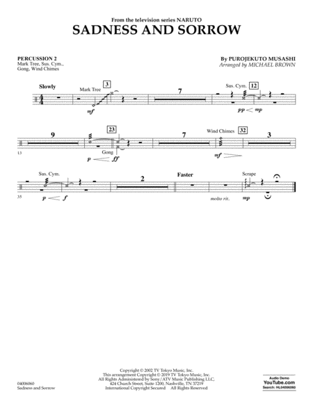 Sadness And Sorrow From Naruto Arr Michael Brown Percussion 2 Sheet Music