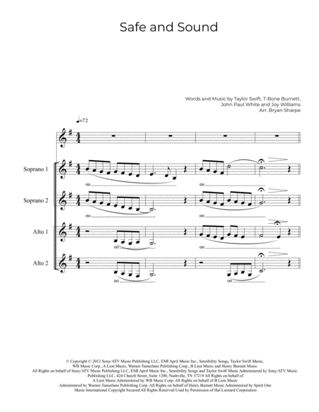 Safe And Sound Ssaa A Capella Sheet Music