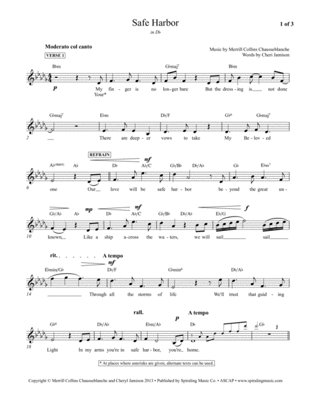 Safe Harbor Vocal Piano Lead Sheet In Db Sheet Music