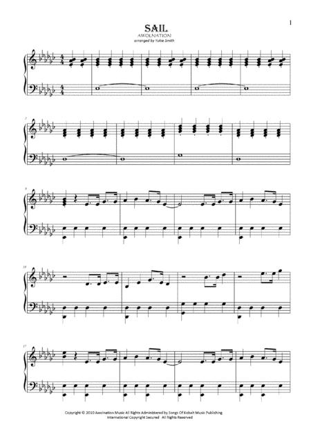 Sail By Awolnation For Piano Solo Simple Version In Original Key Sheet Music