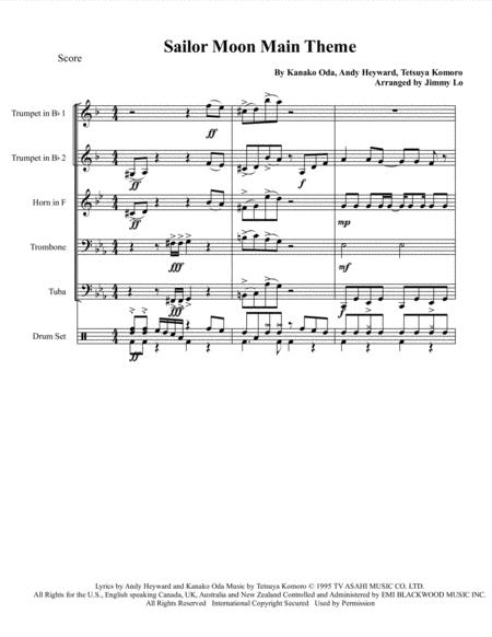 Free Sheet Music Sailor Moon Main Theme Song For Brass Quintet With Drums