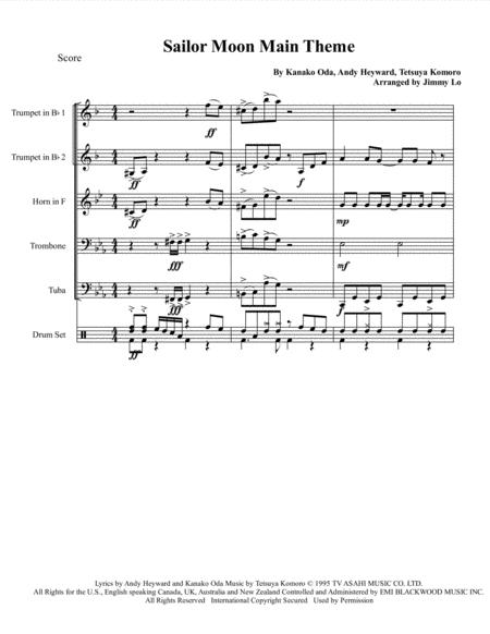 Sailor Moon Main Theme Song For Brass Quintet With Drums Sheet Music