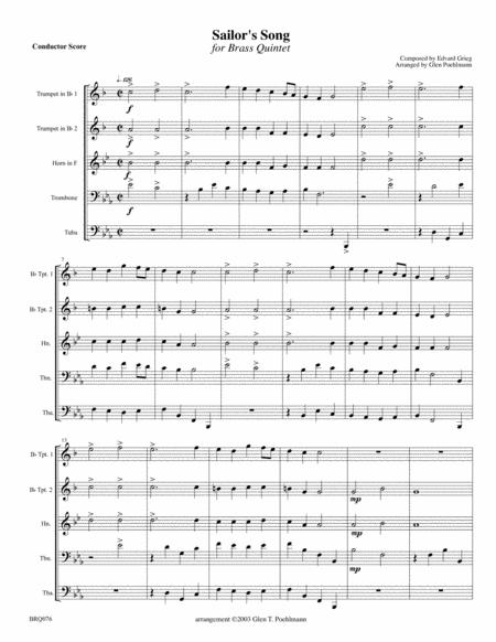 Free Sheet Music Sailors Song Grieg Arranged For Brass Quintet