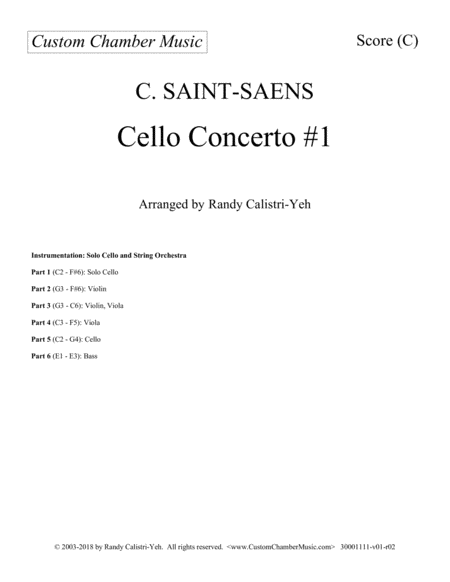 Free Sheet Music Saint Saens Cello Concerto 1 In A Minor Op 33 With String Orchestra