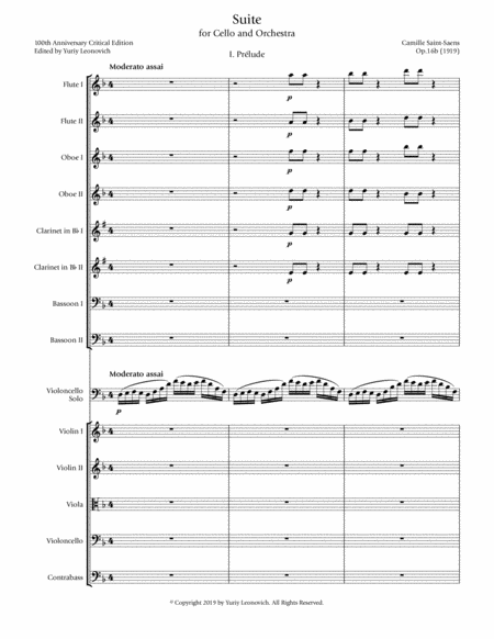 Free Sheet Music Saint Saens Suite Op 16b For Cello And Orchestra Critical Edition Score And Solo Orchestral Parts