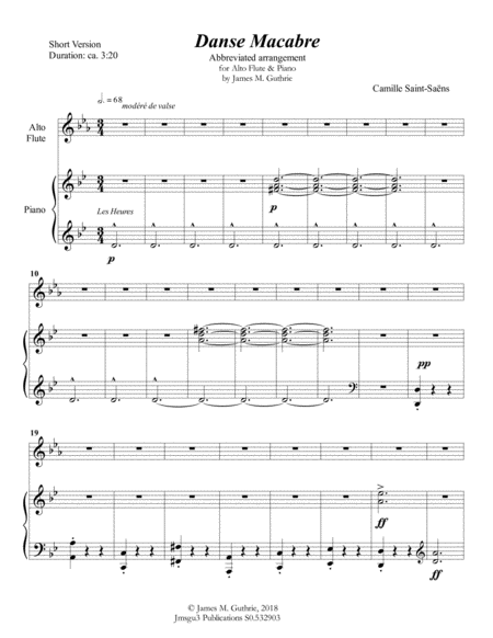 Saint Sans Danse Macabre For Alto Flute Piano Short Version Sheet Music