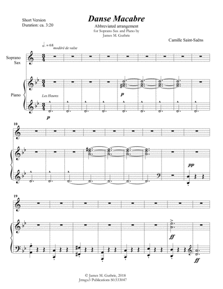 Saint Sans Danse Macabre For Soprano Sax Piano Short Version Sheet Music