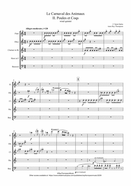 Saint Sans Le Carnaval Des Animaux The Carnival Of The Animals Ii Poules Et Coqs Hens And Roosters Wind Quintet Sheet Music