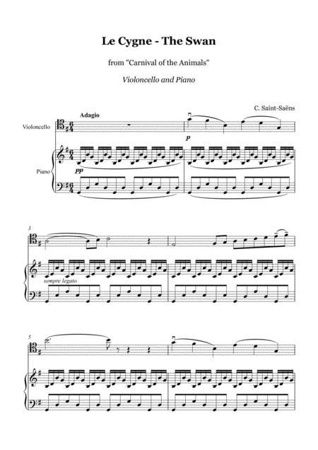 Free Sheet Music Saint Sans The Swan Cello And Piano