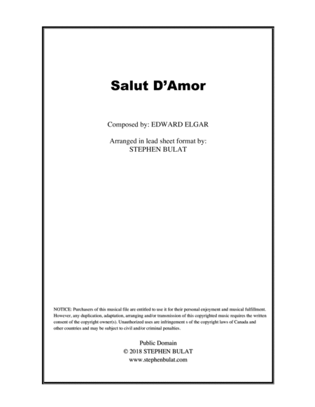 Salut D Amor Elgar Lead Sheet Key Of Gb Sheet Music