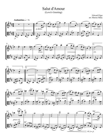 Salut D Amour For Violin And Viola Duet Sheet Music