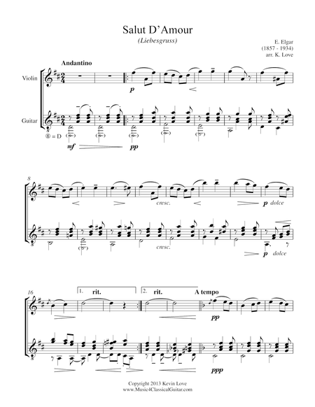 Free Sheet Music Salut D Amour Violin And Guitar Score And Parts