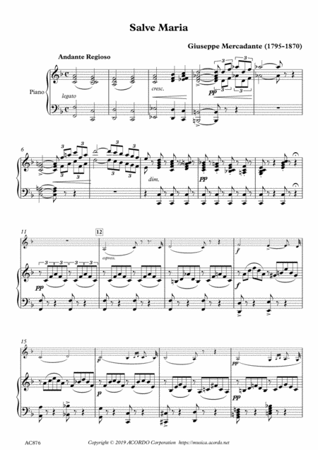 Salve Maria For Clarinet Piano Sheet Music