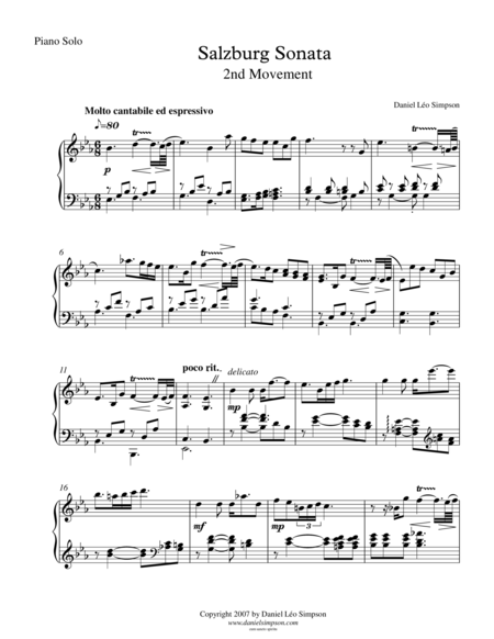 Salzburg Sonata For Piano 2nd Mvt Molto Cantabile Ed Espressivo Sheet Music