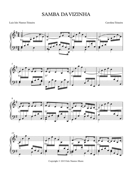 Free Sheet Music Samba Da Vizinha