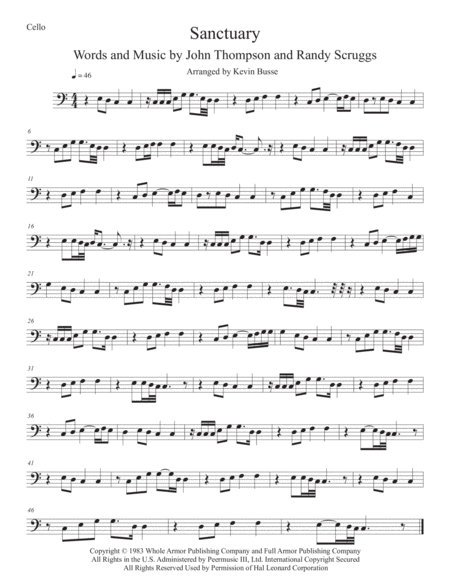 Sanctuary Easy Key Of C Cello Sheet Music