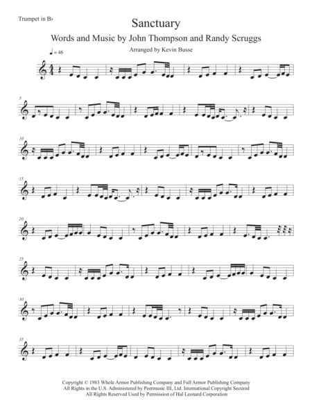 Sanctuary Easy Key Of C Trumpet Sheet Music