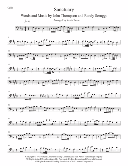 Sanctuary Original Key Cello Sheet Music