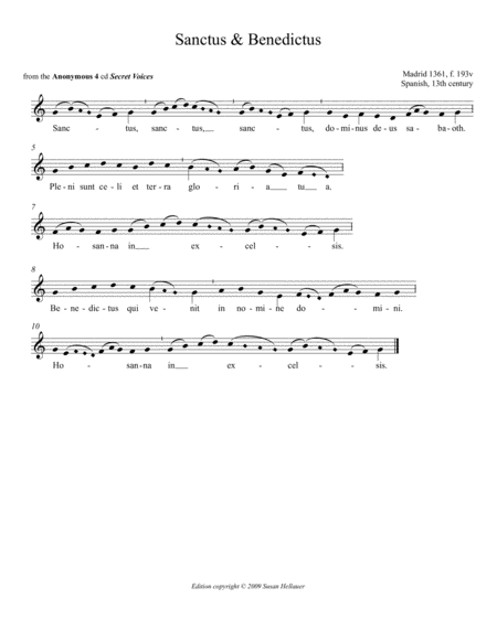 Free Sheet Music Sanctus Benedictus Chant From Anonymous 4s Secret Voices