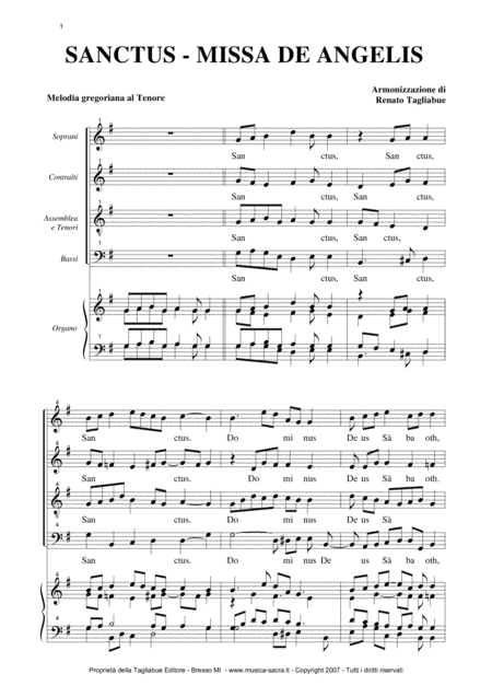 Free Sheet Music Sanctus Missa De Angelis Arr For Satb Choir