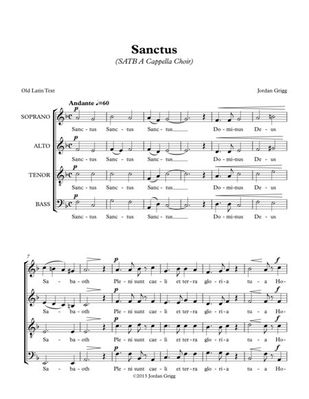 Free Sheet Music Sanctus Satb A Cappella Choir