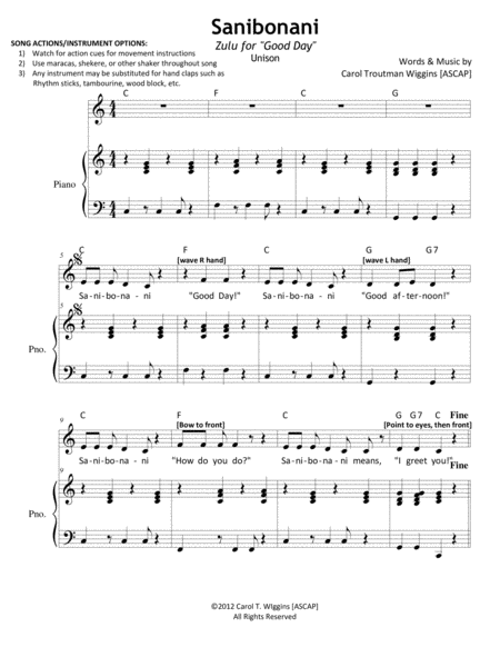 Sanibonani Zulu For Good Day Sheet Music