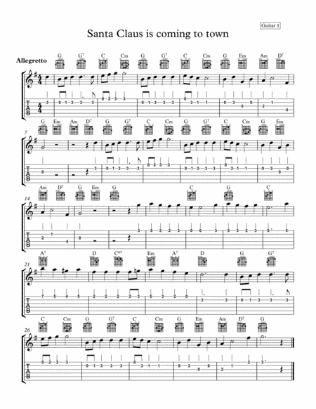 Santa Claus Is Comin To Town Guitar 1 Part Mandolin Sheet Music