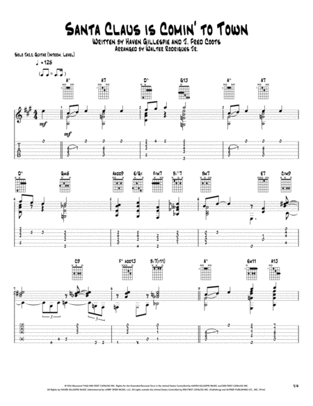 Free Sheet Music Santa Claus Is Comin To Town Solo Jazz Guitar