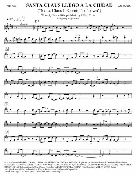 Santa Claus Lleg A La Ciudad Santa Claus Is Comin To Town Alto Sax Sheet Music