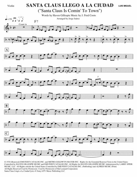 Santa Claus Lleg A La Ciudad Santa Claus Is Comin To Town Violin Sheet Music