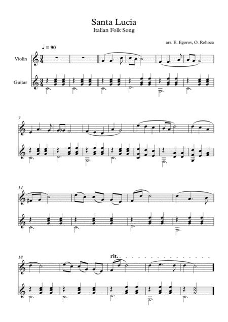 Santa Lucia Italian Folk Song For Violin Guitar Sheet Music