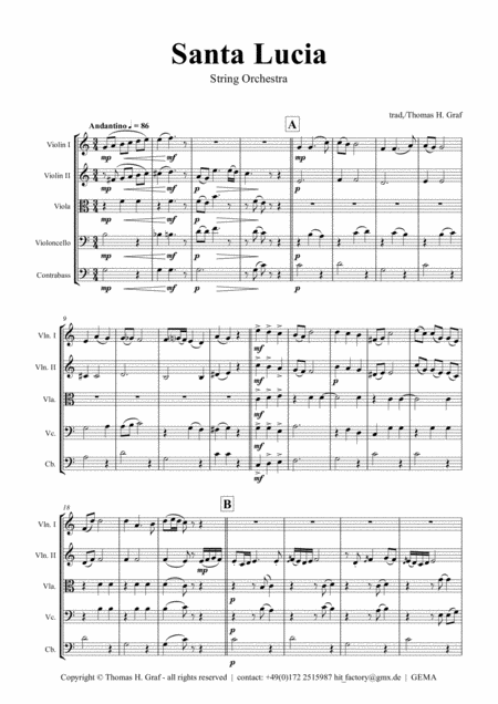 Santa Lucia Italian Folk Song Here In The Twighlight String Orchestra Sheet Music