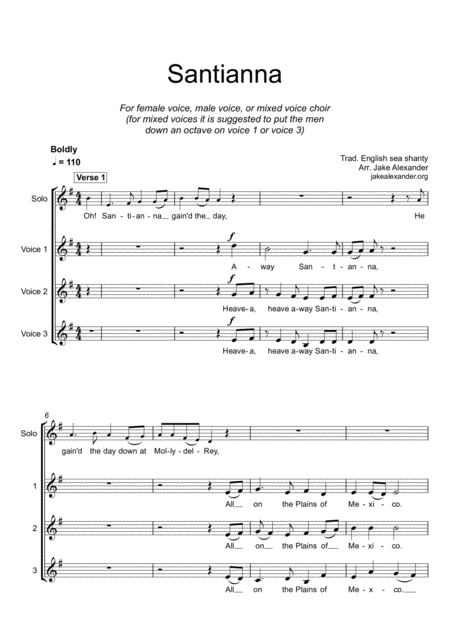 Santianna Choir In 3 Parts Sheet Music