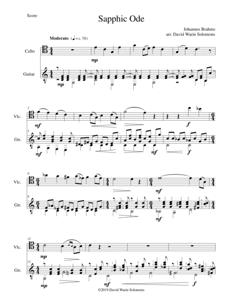 Sapphic Ode For Cello And Guitar Sheet Music