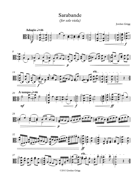 Sarabande For Solo Viola Sheet Music