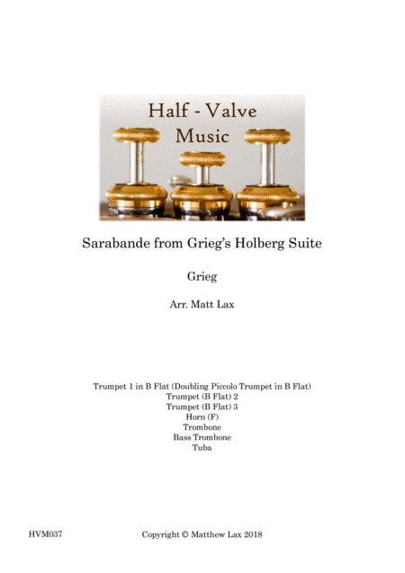 Sarabande From Griegs Holberg Suite Brass Septet Sheet Music