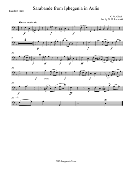 Free Sheet Music Sarabande From Iphigenia In Aulis