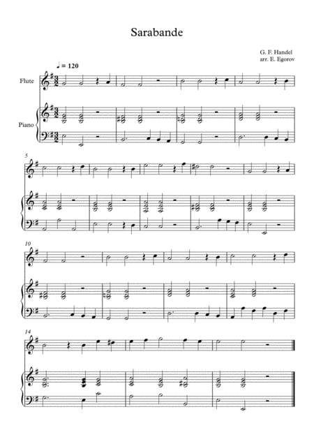 Free Sheet Music Sarabande George Frideric Handel For Flute Piano