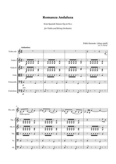 Free Sheet Music Sarasate Andalus Romanze For Violin And String Orchestra Score And Parts