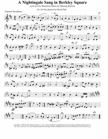 Satb Sax Quartet A Nightingale Sang In Berkeley Square Sheet Music