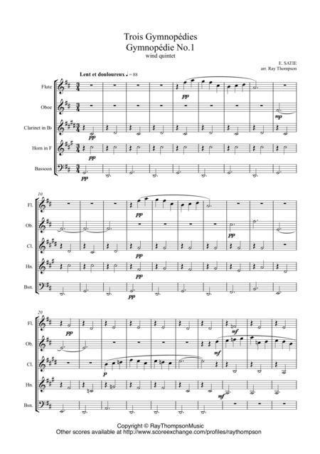 Satie Trois Gymnopdies Nos 1 2 3 Wind Quintet Sheet Music