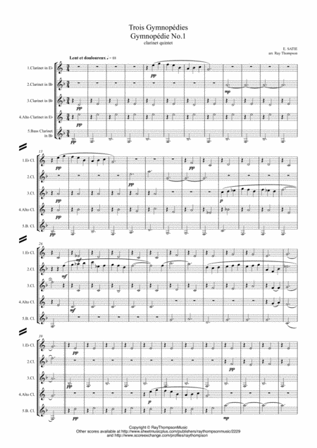 Satie Trois Three Gymnopdies Nos 1 2 3 Clarinet Quintet Sheet Music