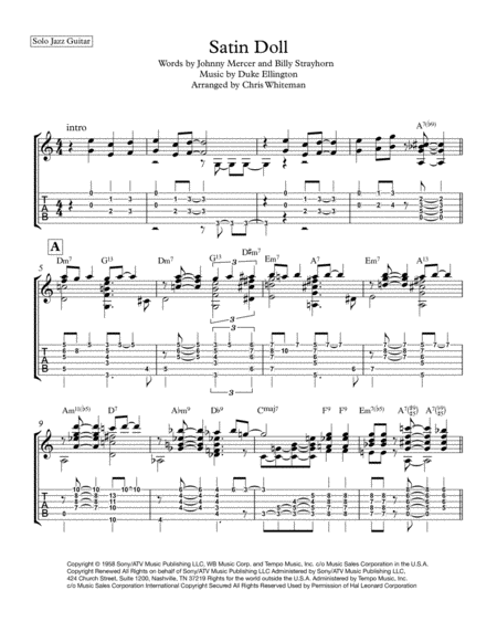 Satin Doll Jazz Guitar Chord Melody Sheet Music