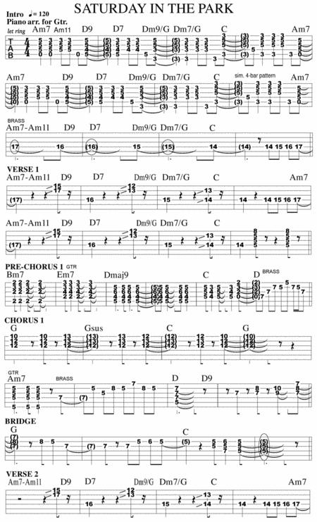 Saturday In The Park Guitar Tab Brass Arrangement Sheet Music