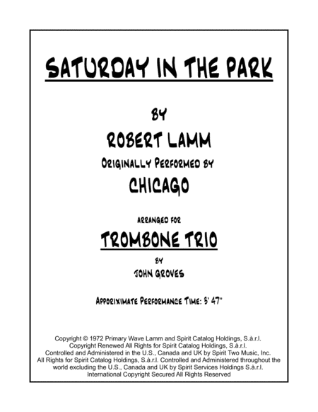 Saturday In The Park Trombone Trio Sheet Music