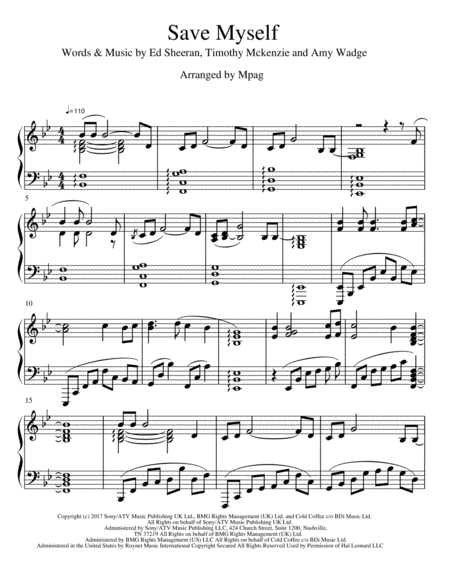 Save Myself Ed Sheeran Piano Solo Sheet Music