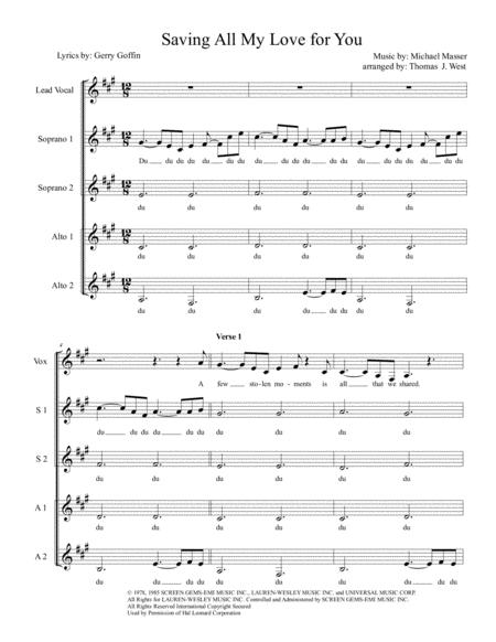 Free Sheet Music Saving All My Love For You Sssaa Contemporary A Cappella Barbershop